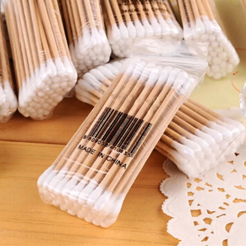 Herramienta de limpieza de o&iacute;dos de madera con bastoncillos de algod&oacute;n de doble cabeza 30 Uds 35 Uds.-5