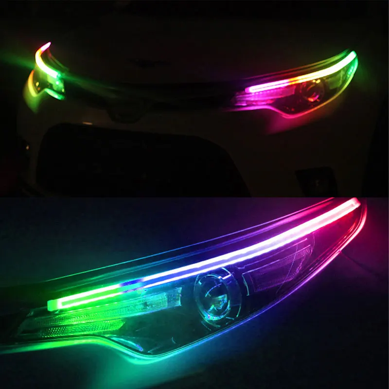 2 шт. DRL светодиодный Универсальный водонепроницаемый гибкий RGB дневный ходовой