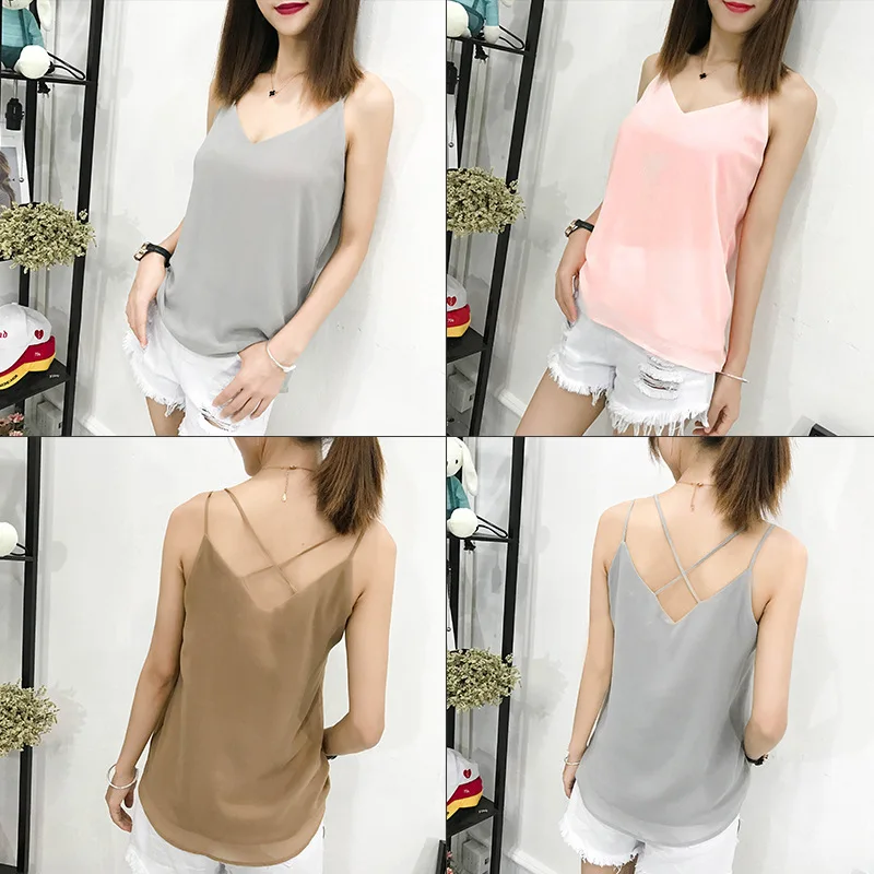 

Korean Fashion Chiffon Women Camis Streetwear Sexy Tops Lace Sleeveless Black Female Tank Tops Plus Size XXXL/4XL