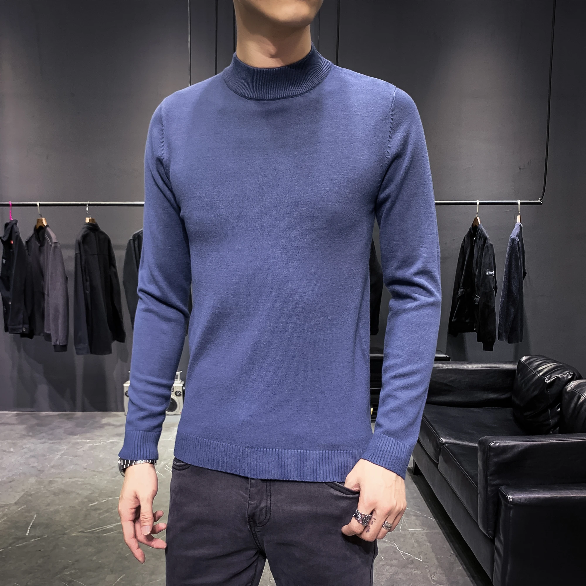 2019 осенне-зимний Однотонный мужской свитер мужские водолазки свитера модные