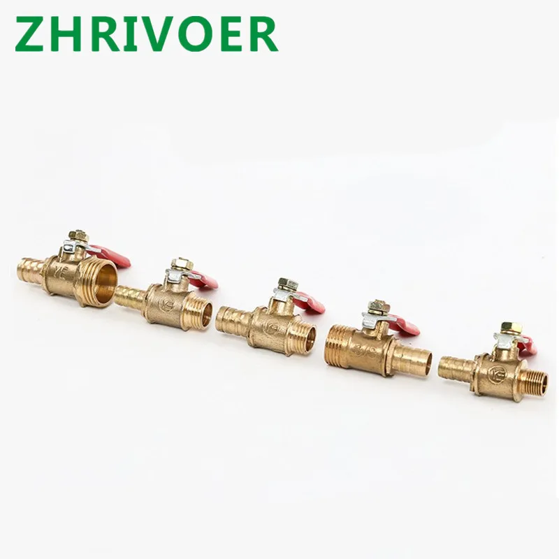 Brass Barbed ball valve 1/8'' 1/2'' 1/4'' Male Thread Connector Joint Copper Pipe Fitting Coupler Adapter 4-12 Hose Barb