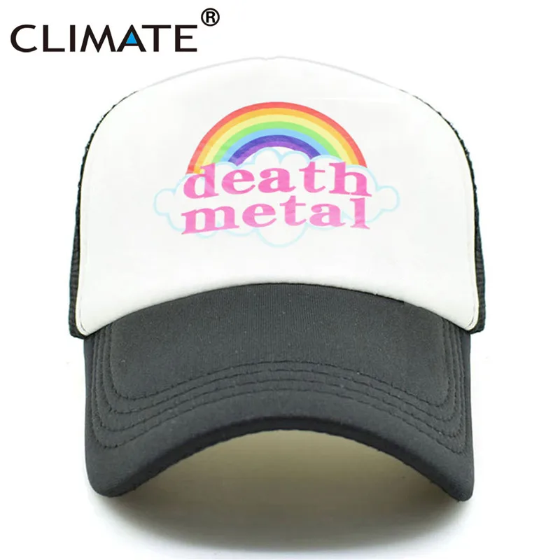CLIMATE Death Metal Rock Trucker, кепка Rock, летняя кепка, металлическая Кепка Rock Fans, крутая сетчатая бейсболка, Мужская Радужная Кепка Trucker, кепка s, папа, Мужская кепка - Цвет: Black White