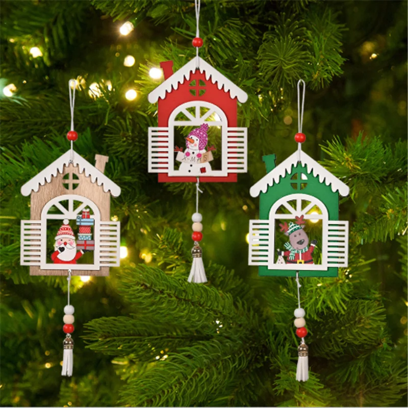 

New Christmas Decoration Snowman Santa Elk Wooden House Decoration Christmas Tree Decoration Pendant Christmas Gift Navidad 2021