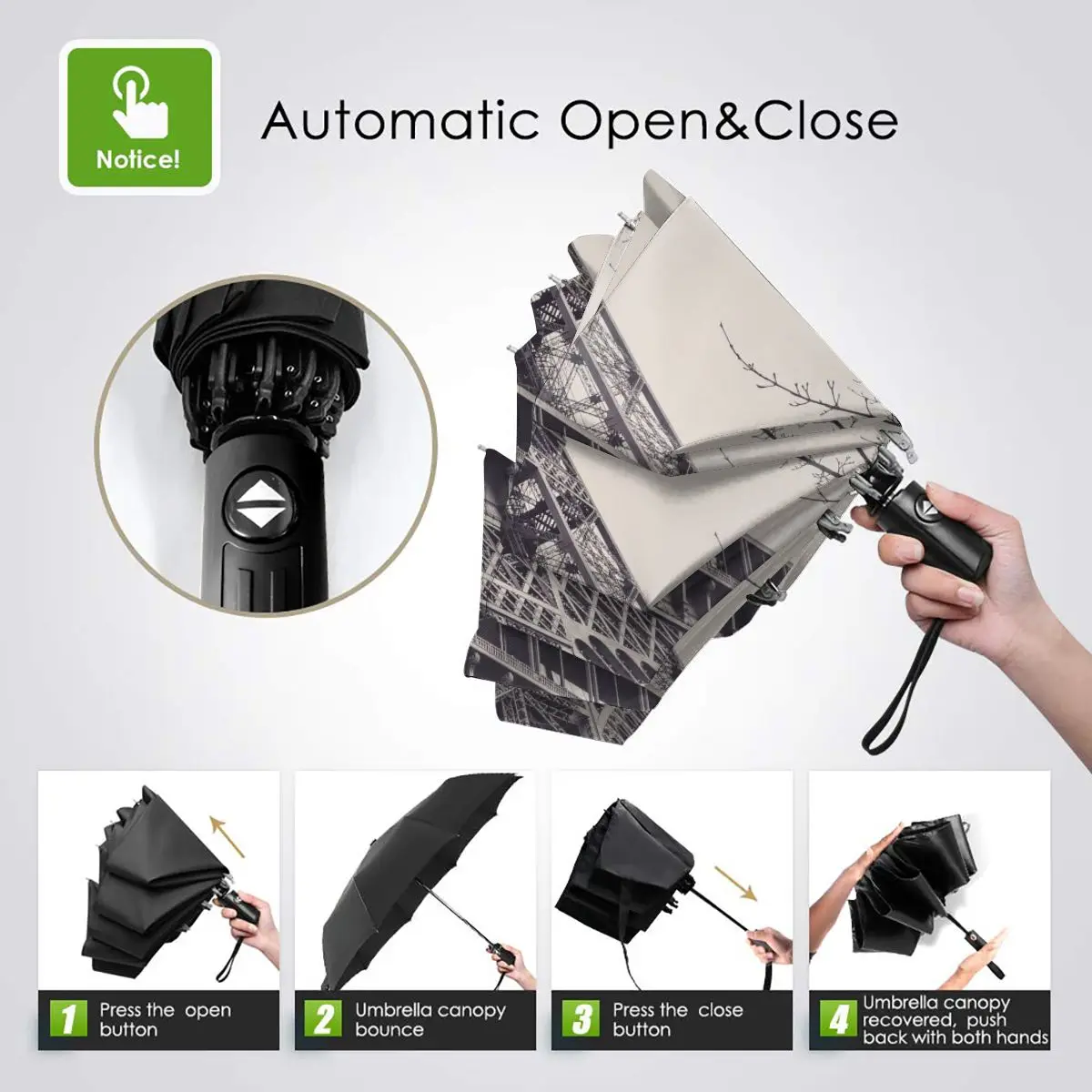 Online Ombrello Automatico Pioggia Donna Ombrello A Tre Pieghe Vintage Torre Eiffel Ombrello Antivento Ombrello Impermeabile Femminile