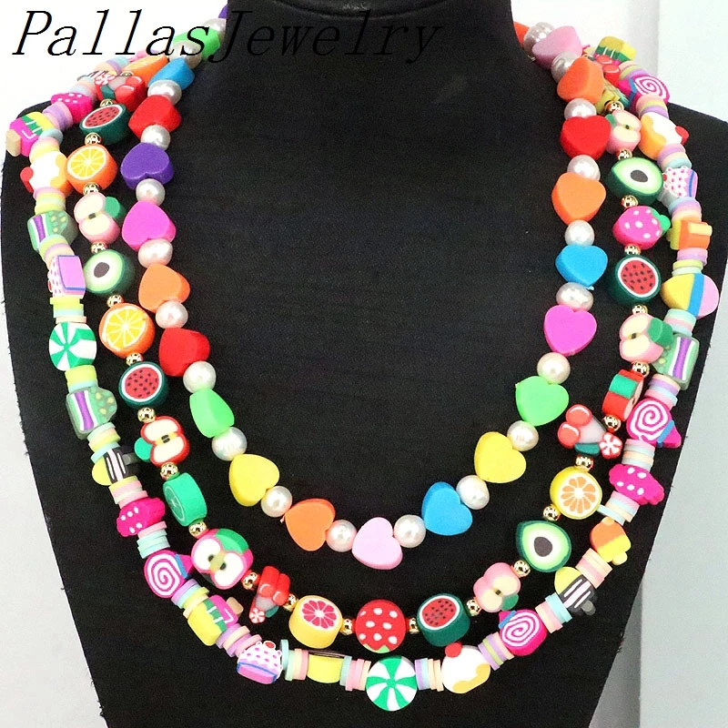 

Ожерелье-чокер женское из полимерной глины, модный разноцветный чокер с бусинами в форме фруктов, мороженого, сердца, богемное ювелирное из...