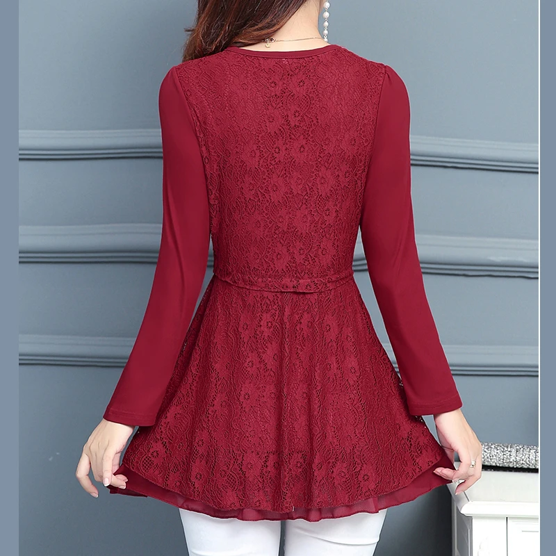 Кружевная рубашка с длинным рукавом и о вырезом в Корейском стиле на весну осень