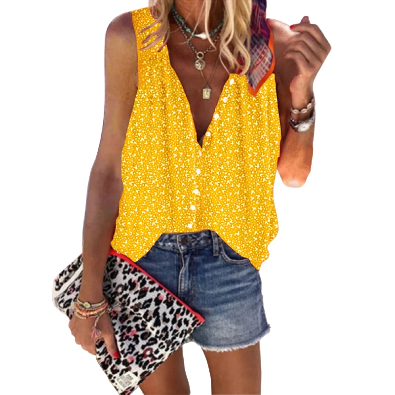 

Женская майка на пуговицах, с V-образным вырезом, без рукавов