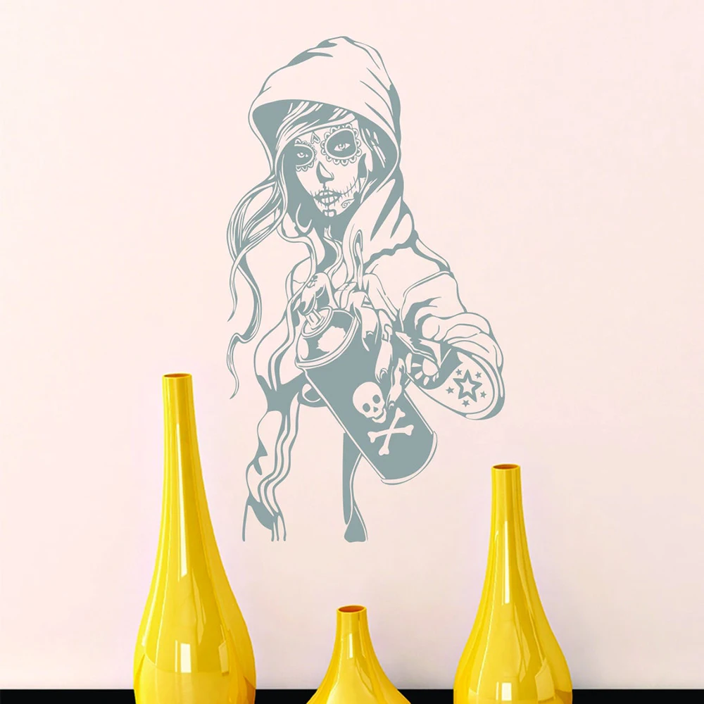 Тату-Наклейка на стену с изображением девушки конфеты сахара черепа Граффити