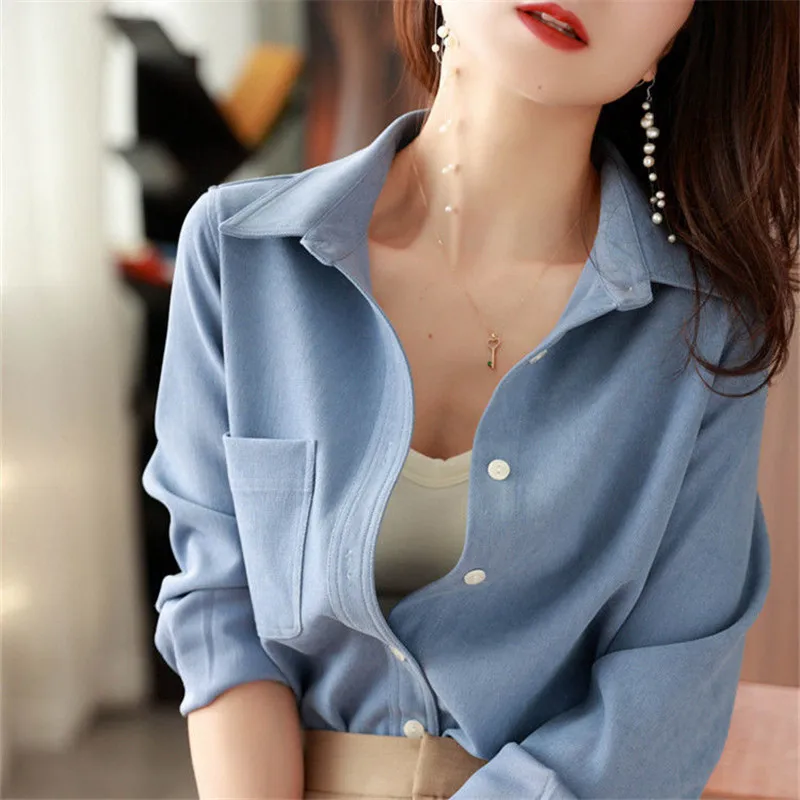 

New Women Shirts Blouses Tunic Sleeve Long Turn-Down Collar Female Tops 2021 Button Up Down Slim Fashion Woman Blouses