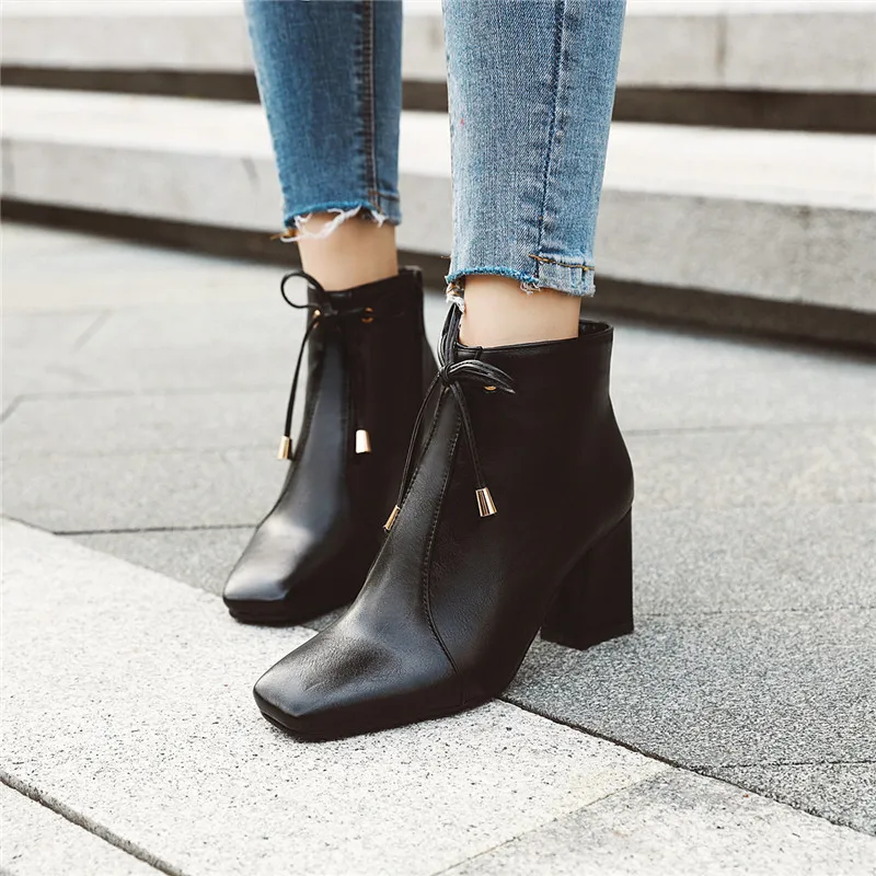 YMECHIC/ботинки на высоком каблуке сезон осень зима обувь шнуровке с квадратным