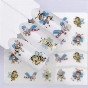 Маленькая пчела 1 лист наклейка для водяного переноса изображения на ноготь наклейки фруктовый крем торт кошка красота украшения Дизайн DIY Цвет татуировки наконечник