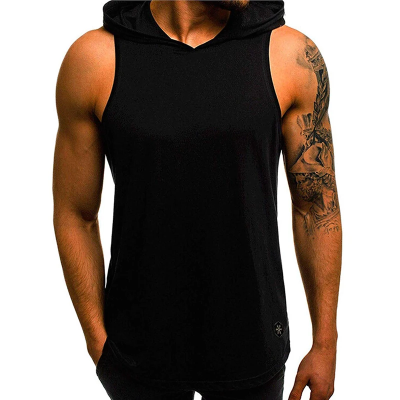 Men Sleeveless Hoodie tank top Muscle Sweatshirt Cool Cotton Hoody Bodybuilding workout Gym vest men sporting Shirt /BY | Спорт и