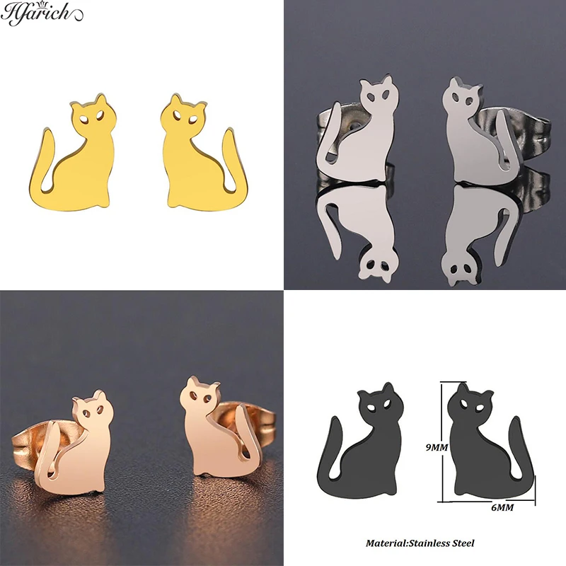 Hfarich очаровательные серьги в виде животных милого кота из нержавеющей стали для