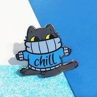 chill cat hard enamel pin cute cartoon animal blue sweater fat kitty badge brooch jewelry fashion lapel backpack hat pins decor