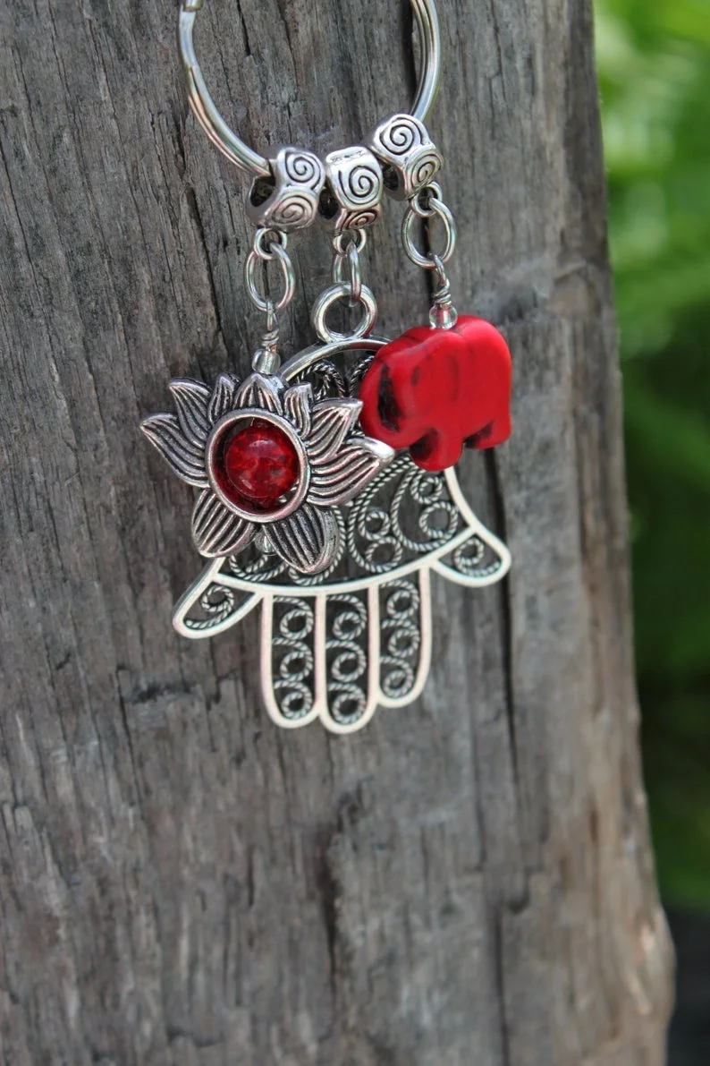 Брелок Red Elephant Hamsa Hand &amp Lotus &quotЦветок&quot | Слон-брелок брелок в виде руки Украшения
