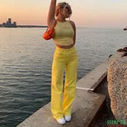 Уличная одежда, трендовые джинсы для женщин, новинка, модные базовые Свободные мешковатые джинсы с высокой талией, однотонные хлопковые прямые брюки на молнии с широкими штанинами