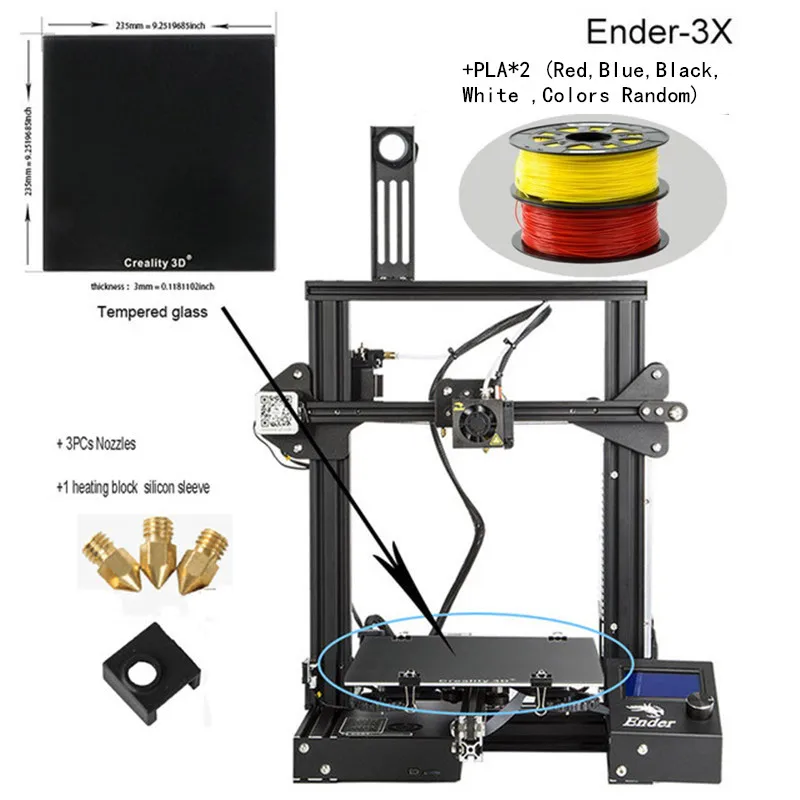 Creality 3D принтер наборы подарок Nozzels + нагревательный блок силиконовый рукав PLA Ender
