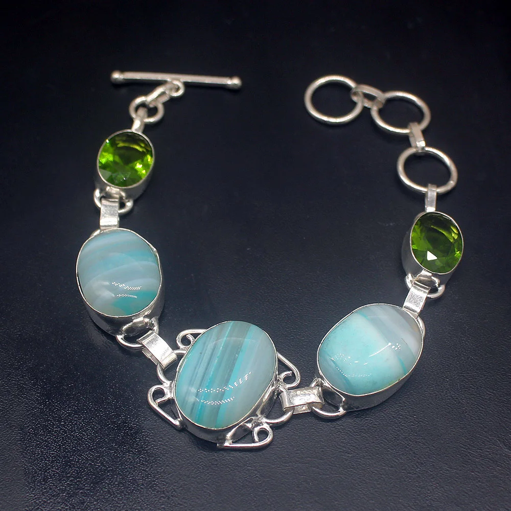 

Модные ювелирные изделия, зеленые браслеты из Ботсваны Agatee Peridot с подвесками и звеньями для женщин, 7,75 дюйма HD684