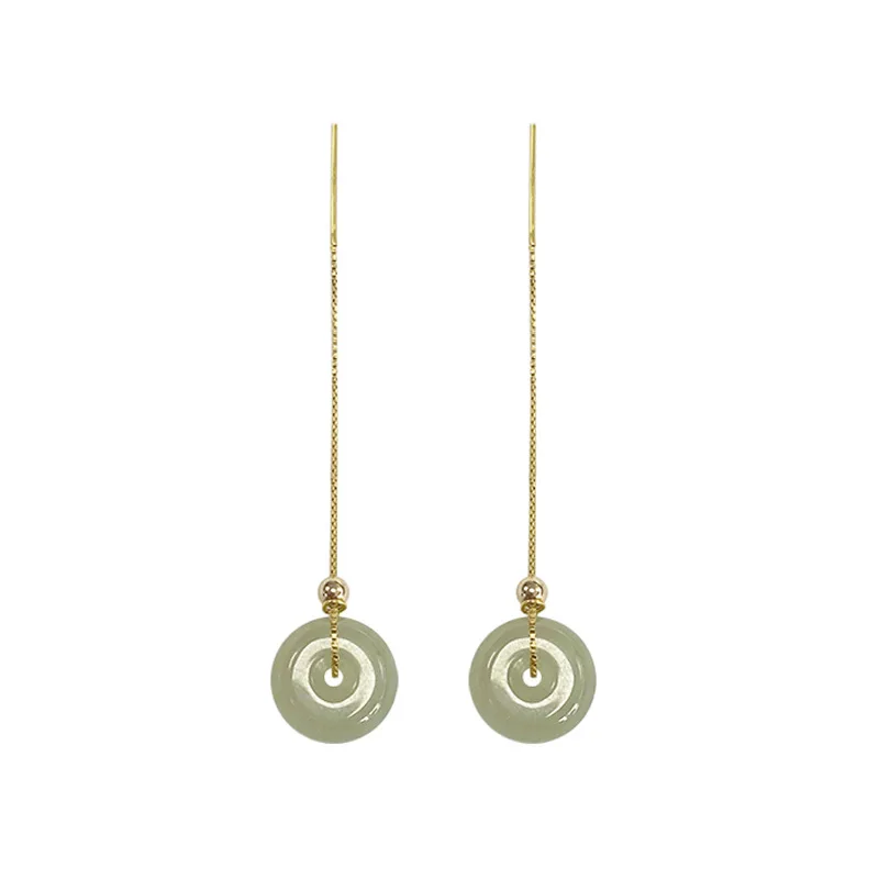 

Серьги-гвоздики из настоящего золота с ларимаром, серьги из натурального нефрита и искусственного жемчуга для женщин, серьги из желтого зол...