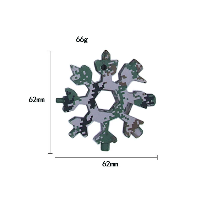 18-in-1 Snow Keychain Tools Multi-tool Wrenches Combination Stainless Steel Outdoor Portable Camouflage Snowflake Key Chain | Украшения и