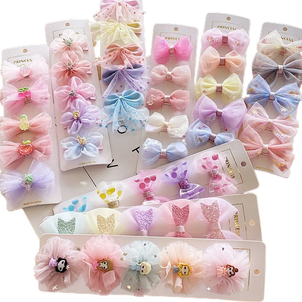 Прямая поставка 5 шт./компл. милые детские заколки для волос с бантом тканевые