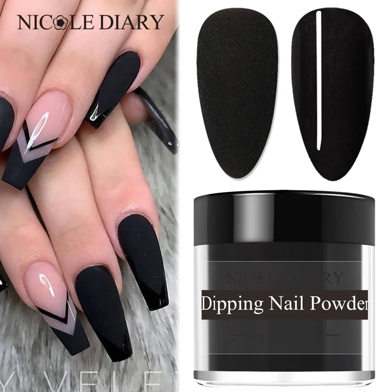 NICOLE DIARY Black Dipping Nail Powder Glitter Without Lamp Cure Matte Nude Series Dip Dipping Polish Chrome Dust Pigment