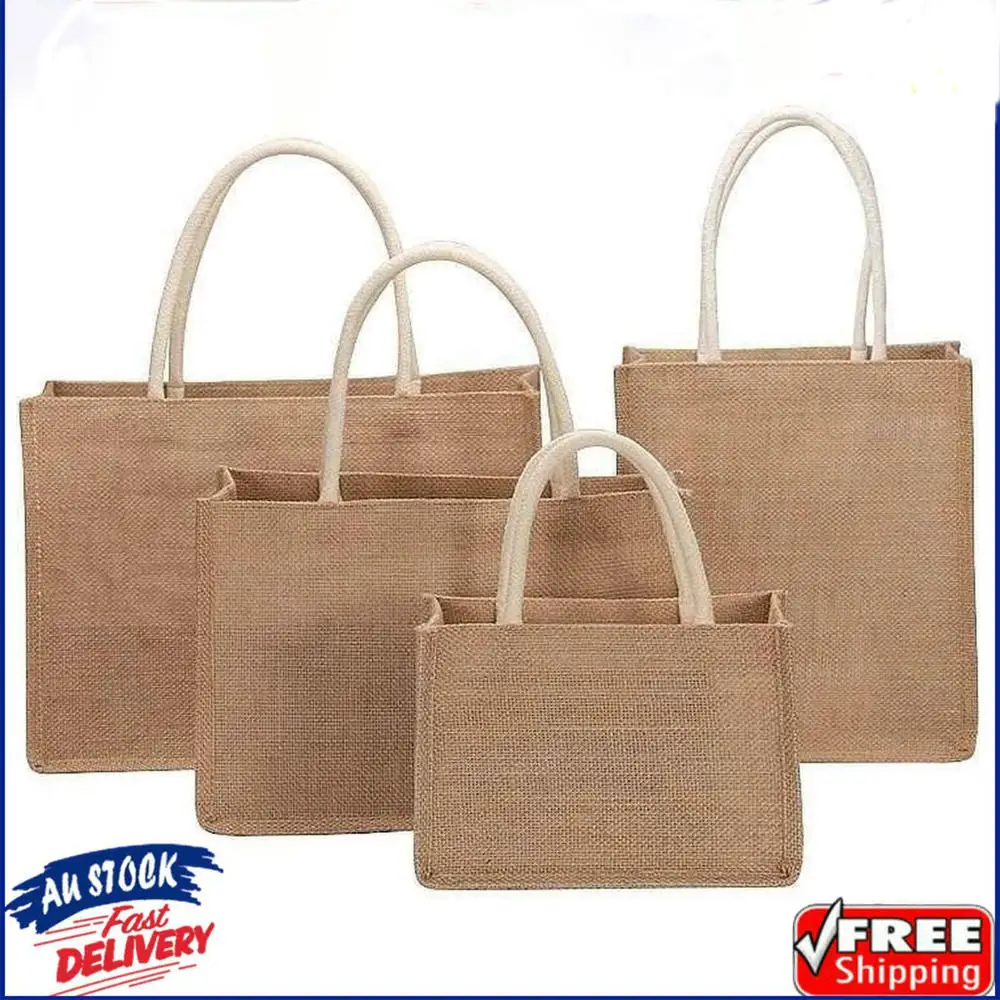 

Large Burlap Tote Reusable Eco Bags Blank Jute Beach Shopping Handbag Gift Bags With Handle Grocery Package Storage Bags