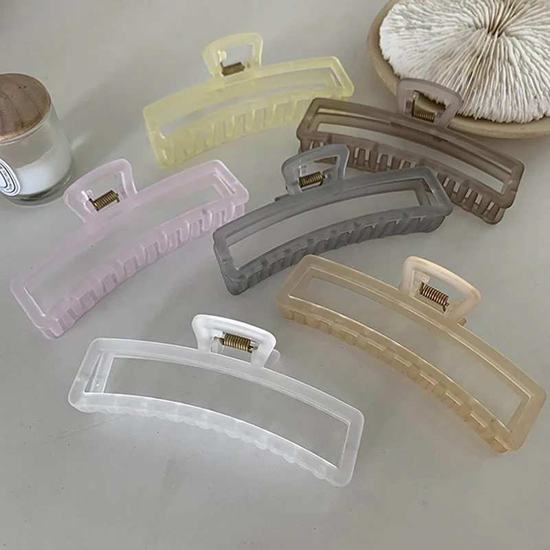 

Claw Clip Large Barrette Crab Hair Claws Bath Clip Ponytail Clip For Women Frosted Solid Color Rectangular Hollow Hair Grip