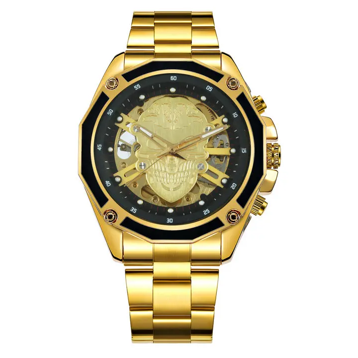 GOLD GOLD WINNER официальные деловые мужские часы Топ бренд класса люкс автоматические механические мужские часы с изображением скелета циферблат 3D череп наручные часы хип-хоп - Цвет: GOLD GOLD