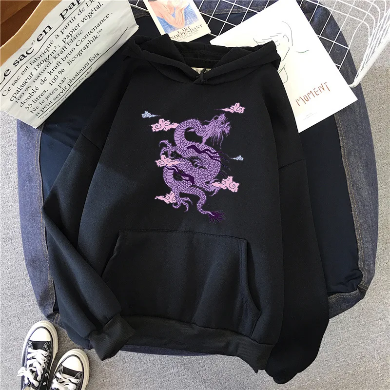 

Women Man Retro China Style Dragon Lucky Cloud Sweatshirt Harajuku Velvet Sweatsuit Oversize Stretchy Cotton Hoodies