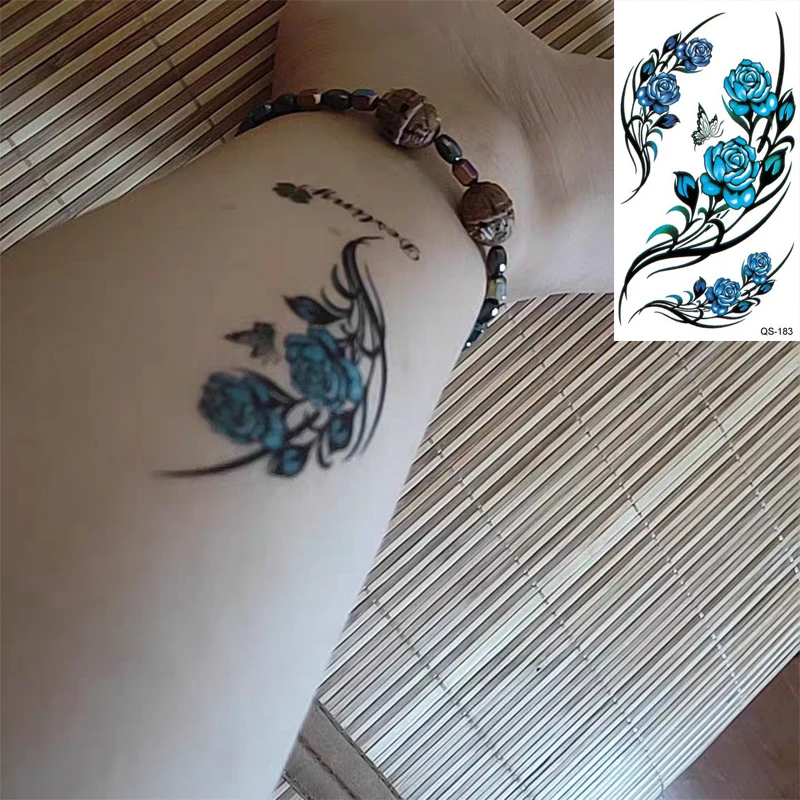 

Waterproof Temporary Tattoo Stickers Blue Flower fake Tatto Geometric animal Flash Tatoo Hand Back Foot for Girl Women Men