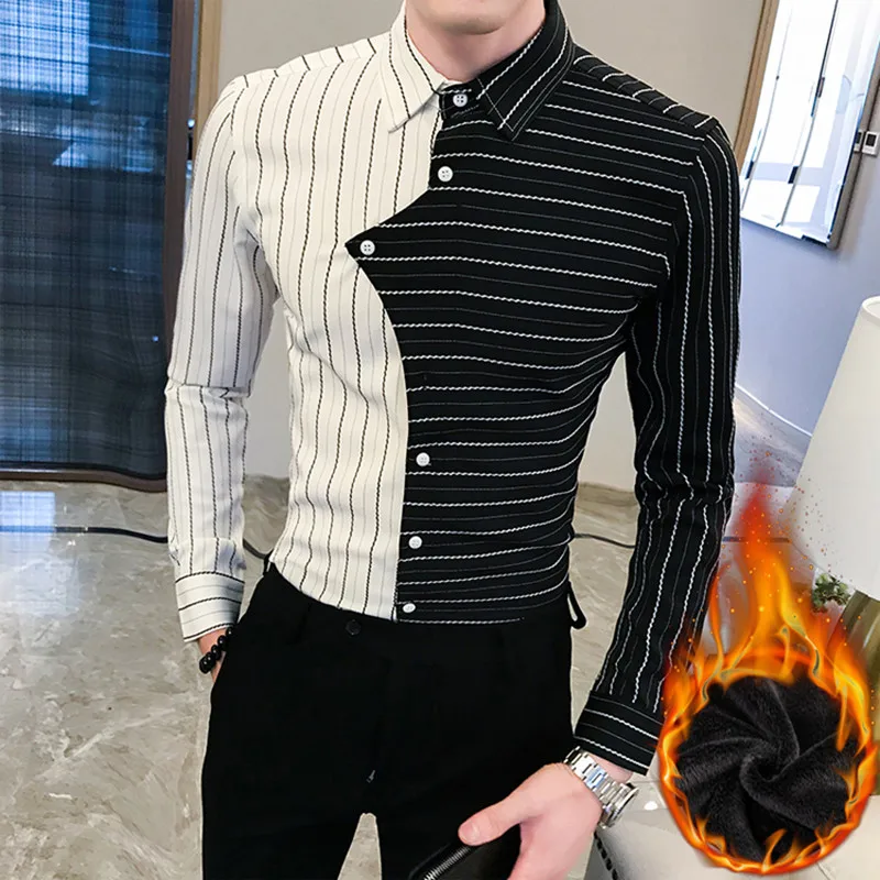 Полосатая рубашка мужская с длинным рукавом Повседневная пэчворк цветная зимняя