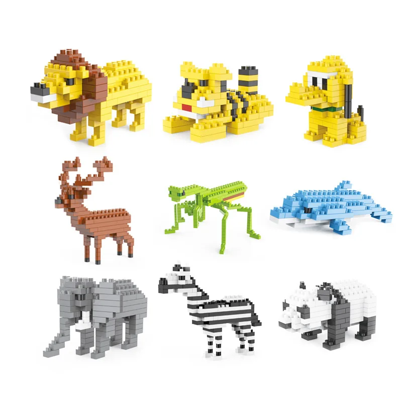 Алмазные животные фрукты Микро Мини кирпичи Собака Лев Тигр Слон Модель кенгуру