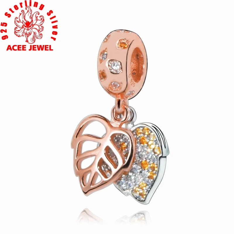 

FURUYA autumn 925 Sterling Silver Bead Sparkling Leaves Dangle Charms Pendant fit Original pandora Bracelets Women DIY Jewelry