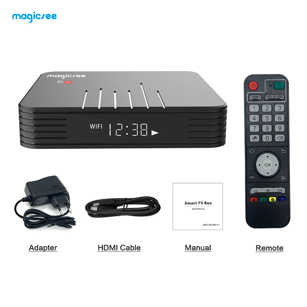 Magicsee N5 MAX Amlogic S905X3 четырехъядерный ARM Cortex A55 Android 9 0 4 ГБ 32 ГБ/64 Гб BT 100 м телеприставка