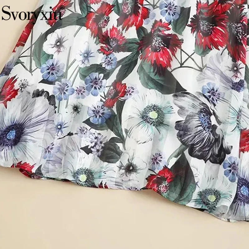 

Svoryxiu Fashion Runway Summer V-Neck Tank Dress Women's Vintage Flower Print Knee-Length Dresses + Sashes Vestdios New