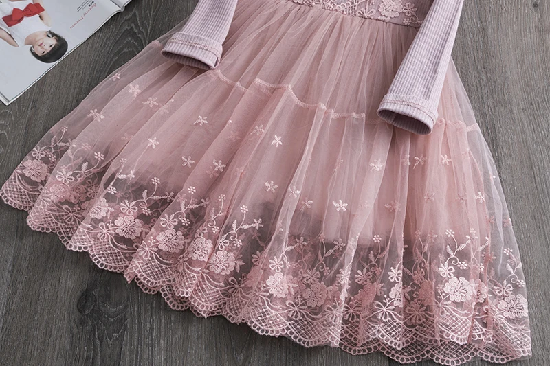 Новинка осенняя одежда для девочек детские кружевные платья с цветами костюм