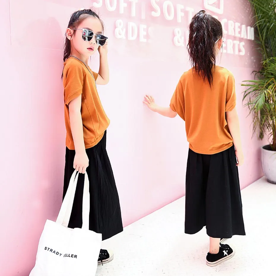 Одежда для подростков белая футболка + широкие штаны детская одежда из 2