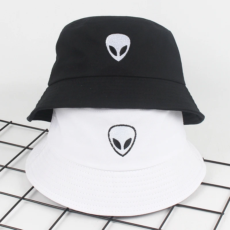 

Unisex Embroidery Alien Foldable Bucket Hat Summer Beach Sun Hat Streetwear Fisherman Hat Outdoor Bucket Cap Men Women Hat
