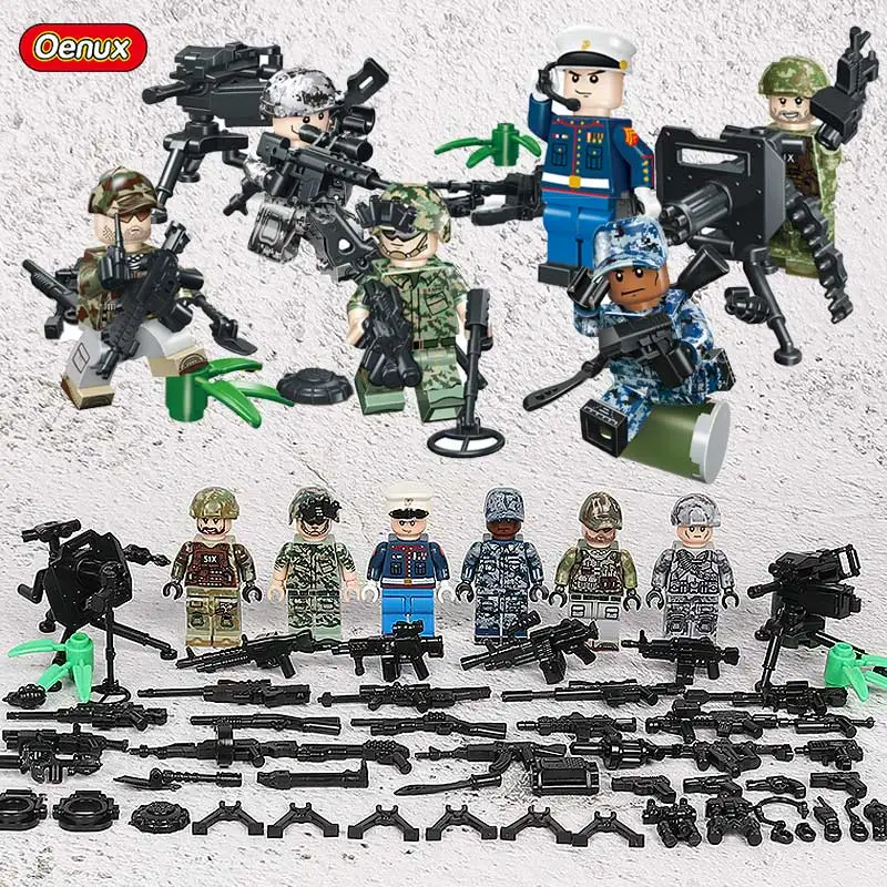 Oenux, современный военный строительный блок, военные камуфляжные солдатики, фигурки с оружием, кирпичная развивающая игрушка для мальчиков, подарок - Цвет: Military Set 11