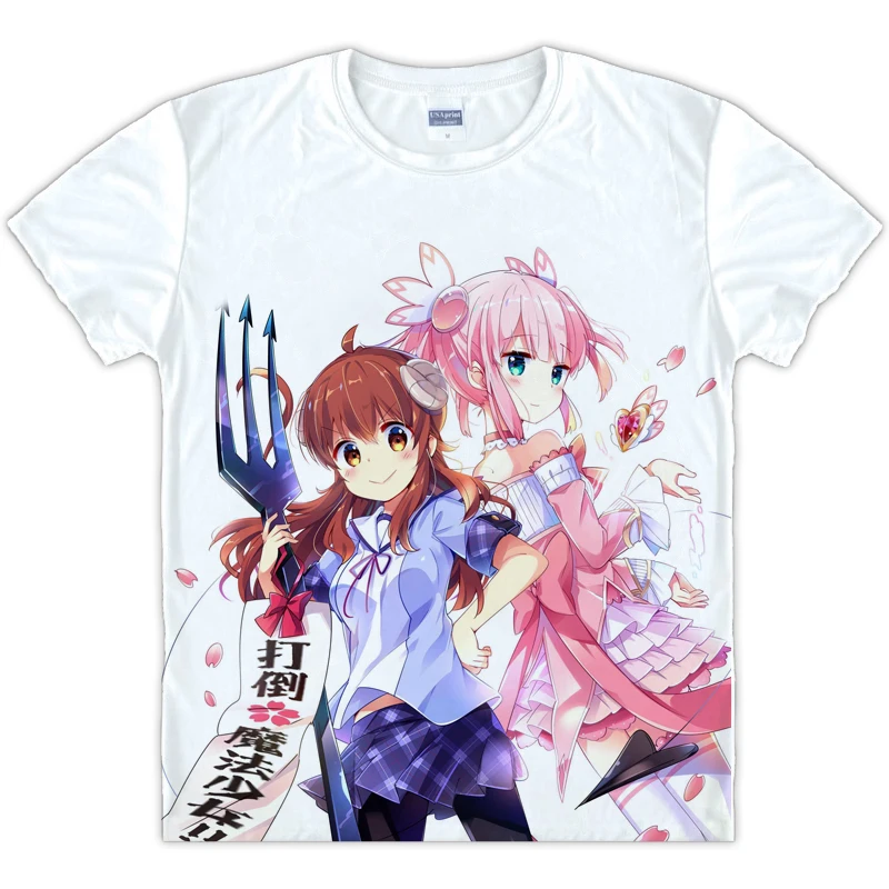 Аниме Machikado Mazoku футболка одежда с короткими рукавами Yoshida Yuko & Chiyoda Momo унисекс