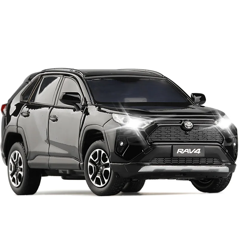 JACKIEKIM Diecast Toy Vehicle Model 1:32 Scale Toyota RAV4 SUV Car Sound & Light Doors Openable Educational Collection Gift Kid