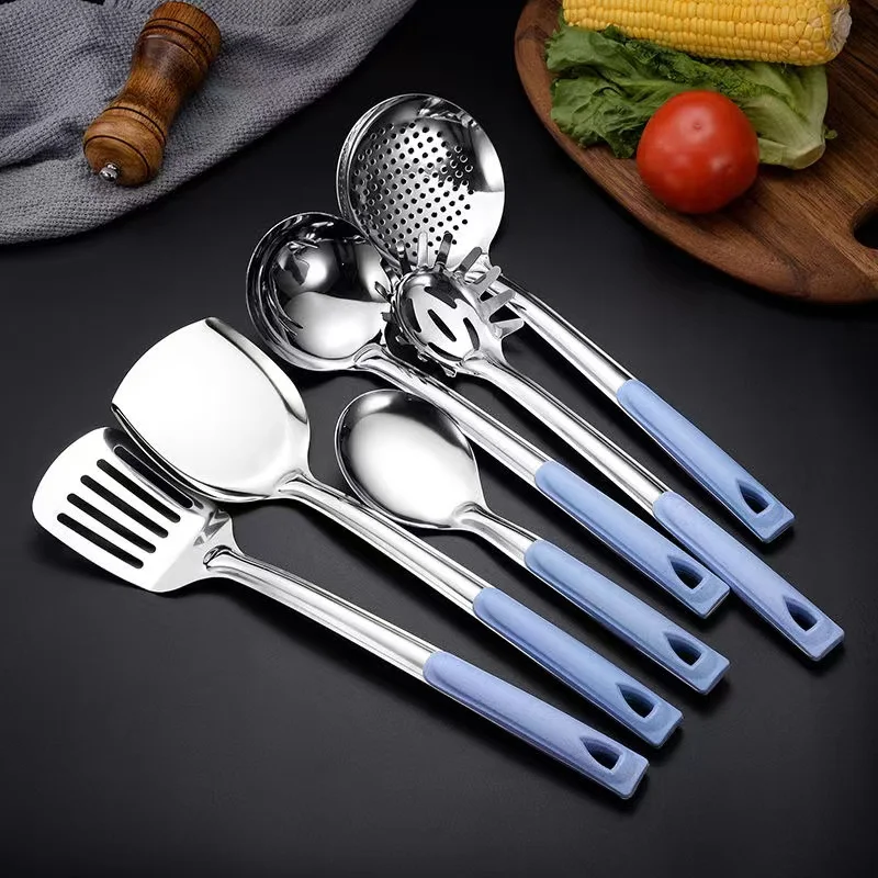 

304 Stainless Steel Wok Spatula Kitchen Spoon Slotted Turner Rice Spoon Ladle Cooking Tools Utensil 6 piece Set Home Kitchenware