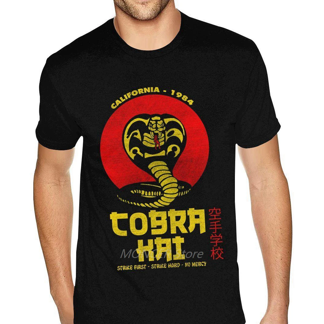 

Novelty Cobra Kai Retro tshirt Custom Short Sleeve Mens For Men's Over Size Black Shirt