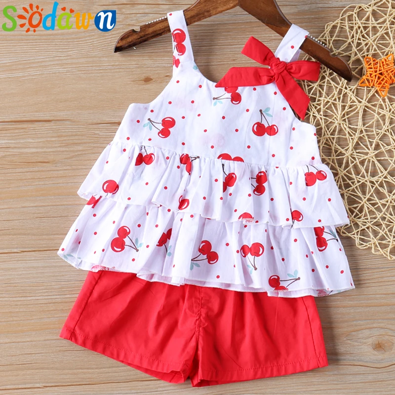 

Sodawn Baby Girls Clothes Suit Brand NEW Summer Toddler Girl Clothes Dot Bow Vest T-shirt Tops+Shorts Pants 2Pcs Set