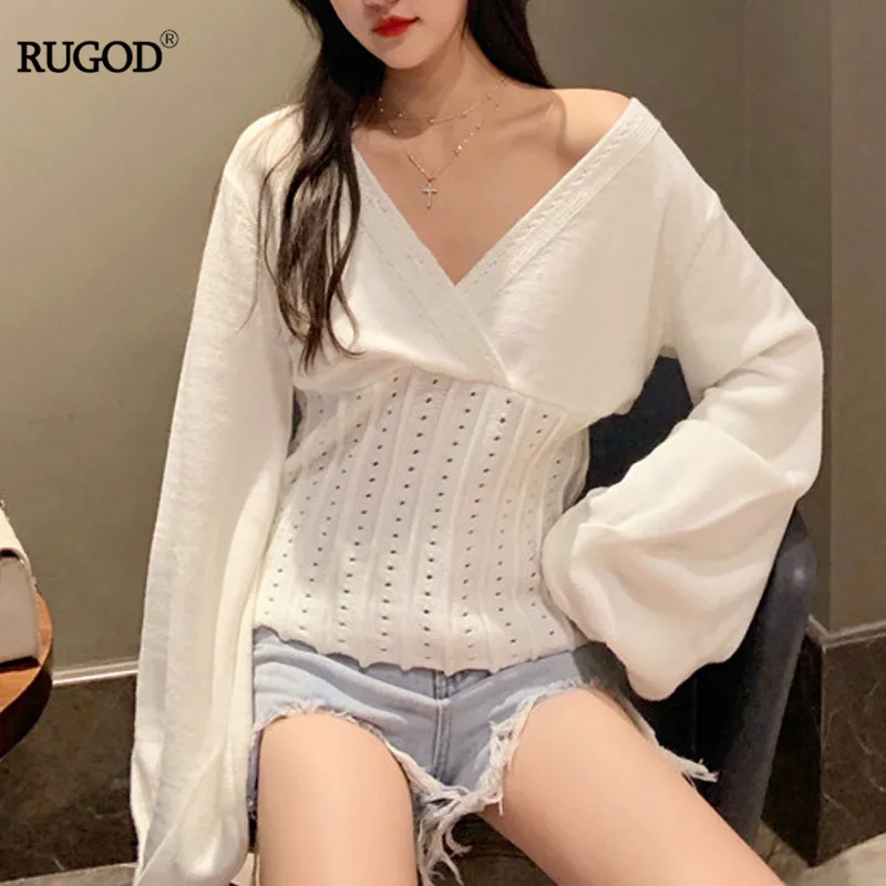 RUGOD новый осенний свитер с вырезом Женский Модный корейский пуловер