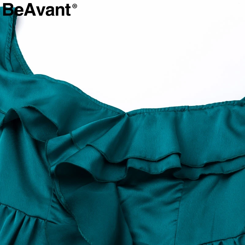 BeAvant Элегантное зеленое вечернее платье с рюшами и высокой талией сексуальное