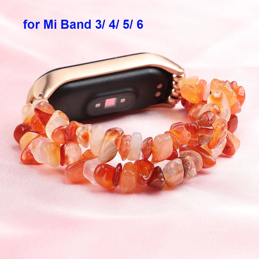 Creative Beads Strap for Xiaomi Mi Band 6 5 4 Bracelet Wristband Woman Miband 7 Watchband Natural Stone Luxury Handmade Lavender