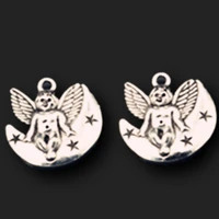 10pcs silver plated moon angel pendant hip hop earrings bracelet metal accessories diy charm jewelry crafts making 2221mm a774