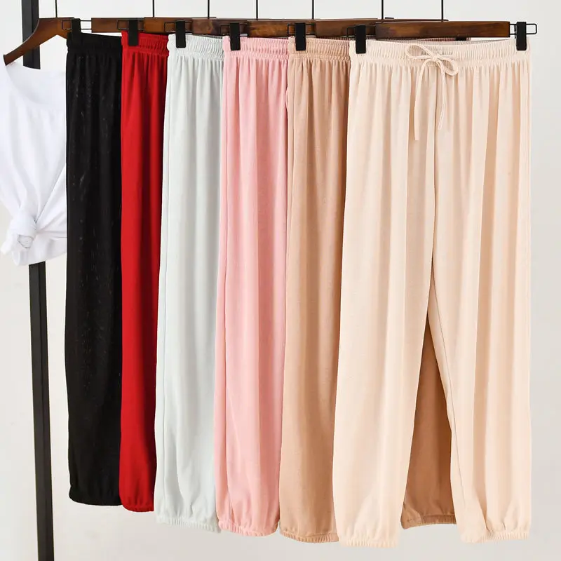 

Summer Women Thin ice silk radish pants bunch foot sports pants women's pants lantern loose casual pants